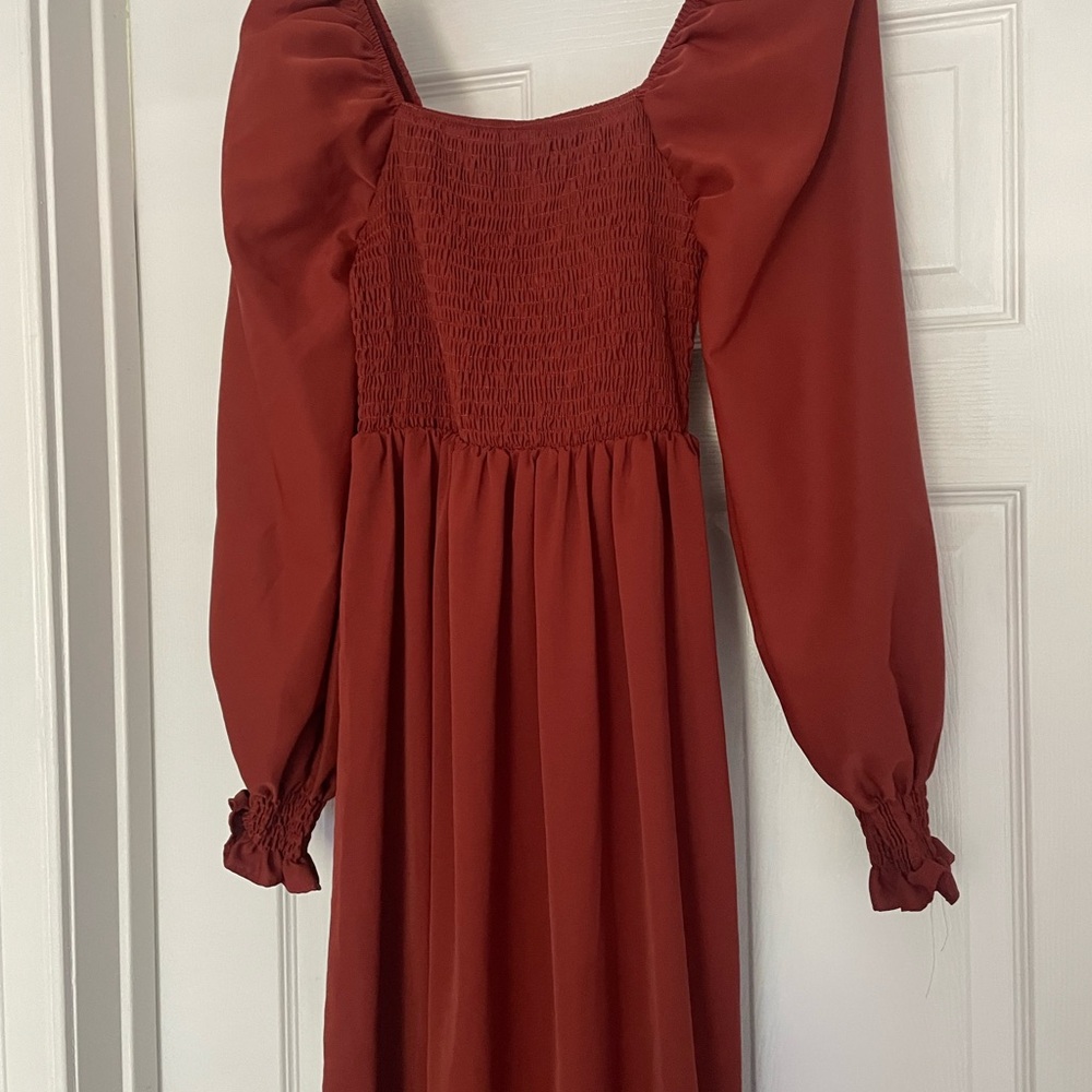 Elegant Rust Smocked Dress